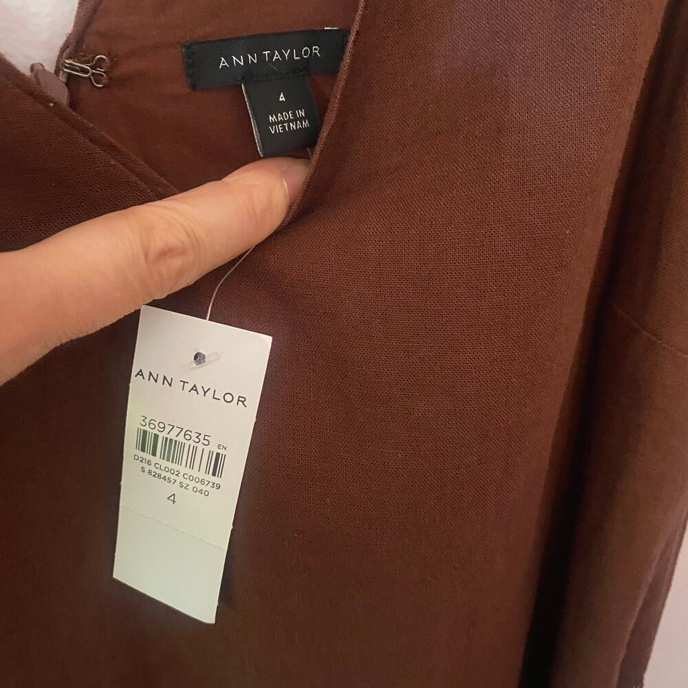 NWT Ann Taylor Chocolate Brown Linen Blend Sleeveless Mini Dress V-neck Women 4 - Picture 2 of 11